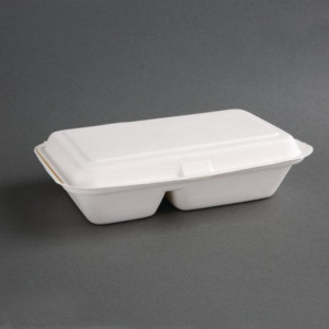 Scatole 2 scomparti in bagassa compostabili 253 mm - Lotto da 200