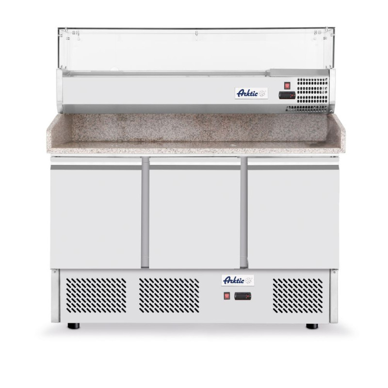 Bancone di preparazione refrigerato per pizze o insalate - 380 L + 40 L Bancone di preparazione refrigerato per pizze o insalate - 380 L + 40 L