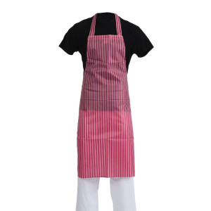 Grembiule Bavaglino Impermeabile a Righe Rosse e Bianche 1016 x 711 mm - Abbigliamento per Chef Whites - Fourniresto