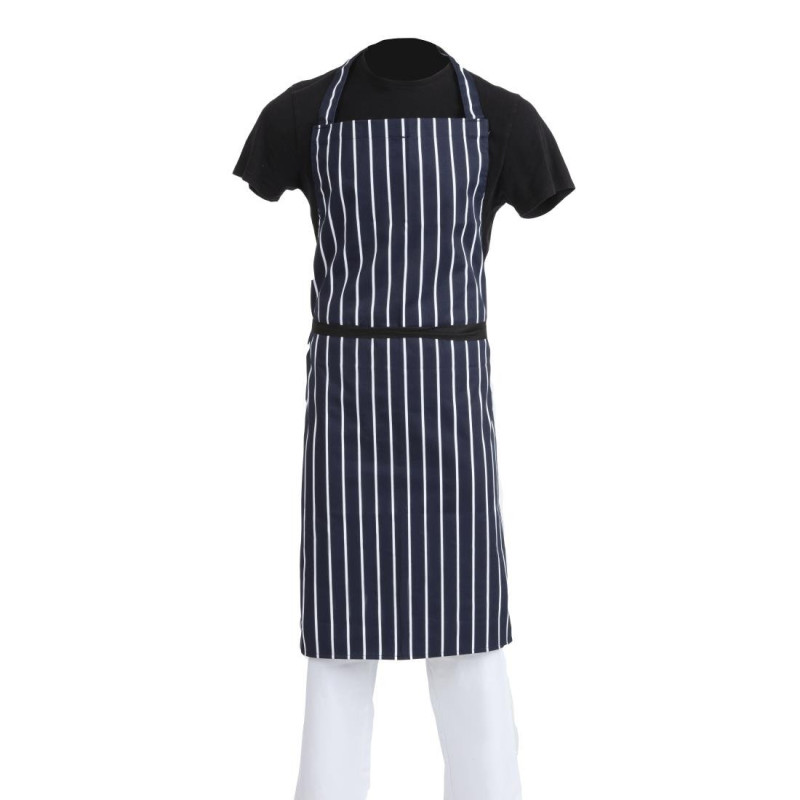 Grembiule Bavaglino Extra Lungo Senza Tasca a Righe Blu e Bianco - Abbigliamento per Chef Whites - Fourniresto Grembiule Bavaglino Extra Lungo Senza Tasca a Righe Blu e Bianco - Abbigliamento per Chef Whites - Fourniresto