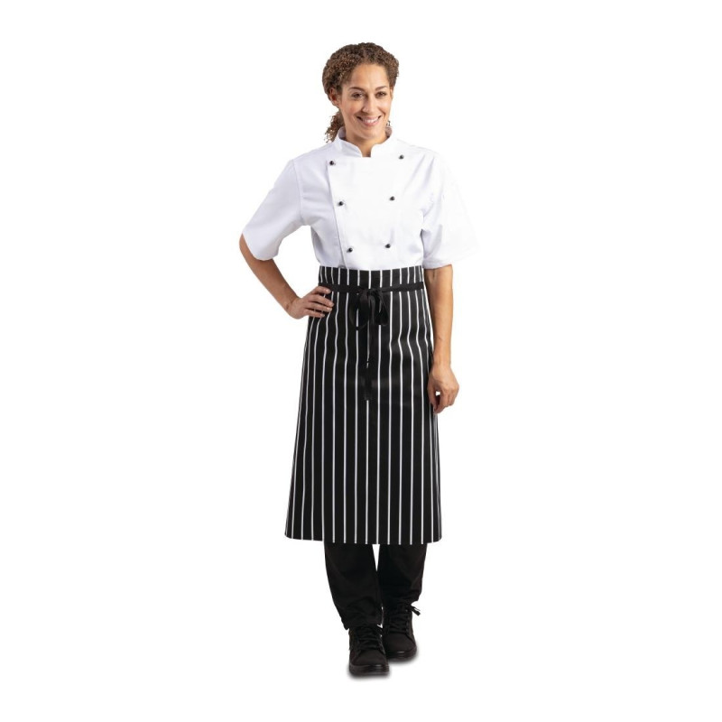 Grembiule da cucina a righe bianche e nere 760 x 970 mm - Abbigliamento da chef bianco - Fourniresto Grembiule da cucina a righe bianche e nere 760 x 970 mm - Abbigliamento da chef bianco - Fourniresto