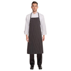 Grembiule Bavaglia Tessuto Premium a Righe Nere e Bianche - Chef Works - Fourniresto