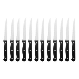 Coltello da carne con manico nero lama dentata 215 mm - Lotto da 12 - Olympia - Fourniresto