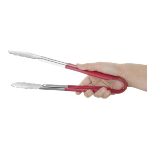 Pinza da servizio rossa in acciaio inossidabile 300 mm - Vogue - Fourniresto