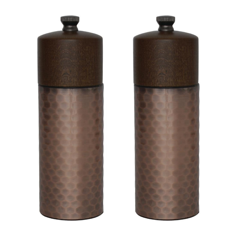 Set Mulini per Sale e Pepe in legno e Rame da 150 mm - Olympia - Fourniresto Set Mulini per Sale e Pepe in legno e Rame da 150 mm - Olympia - Fourniresto