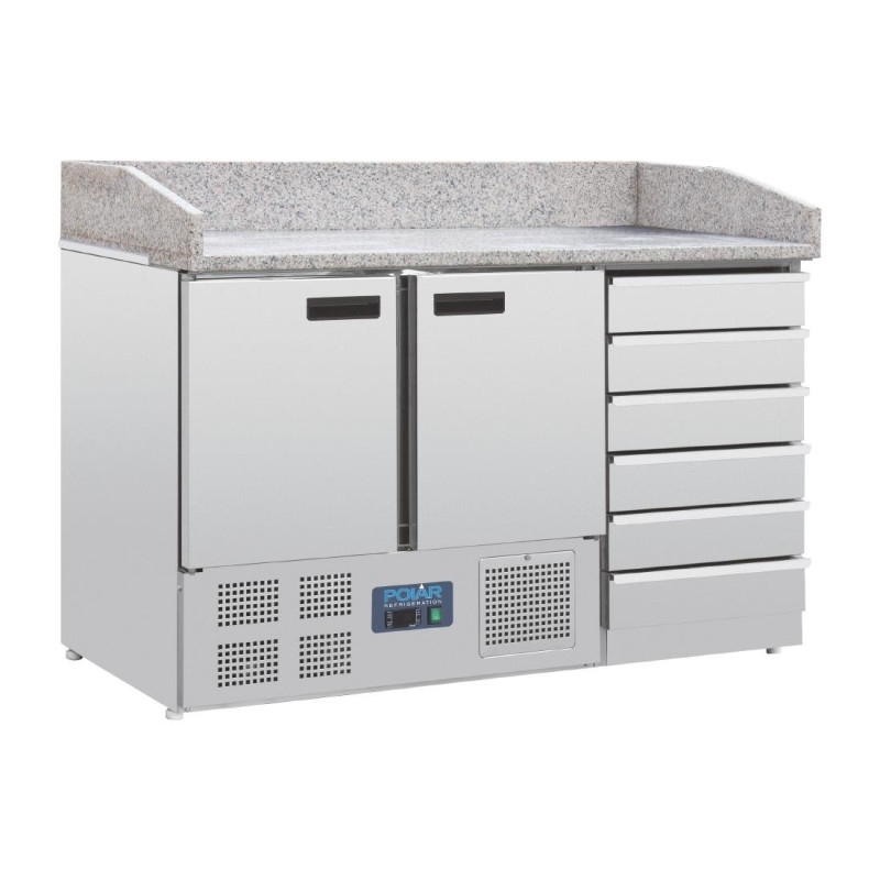 Bancone per pizza con piano in marmo, 2 ante e 6 cassetti per impasto Serie G - Polar - Fourniresto Bancone per pizza con piano in marmo, 2 ante e 6 cassetti per impasto Serie G - Polar - Fourniresto
