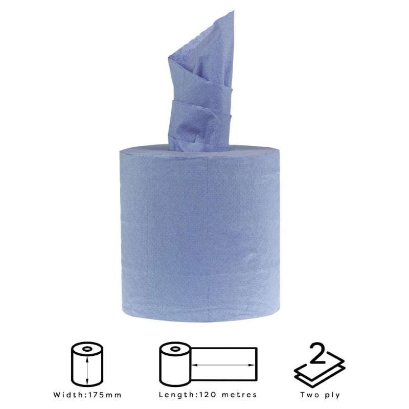 Asciugamani a 2 pieghe con erogatore centrale blu - Confezione da 6 - Jantex Asciugamani a 2 pieghe con erogatore centrale blu - Confezione da 6 - Jantex
