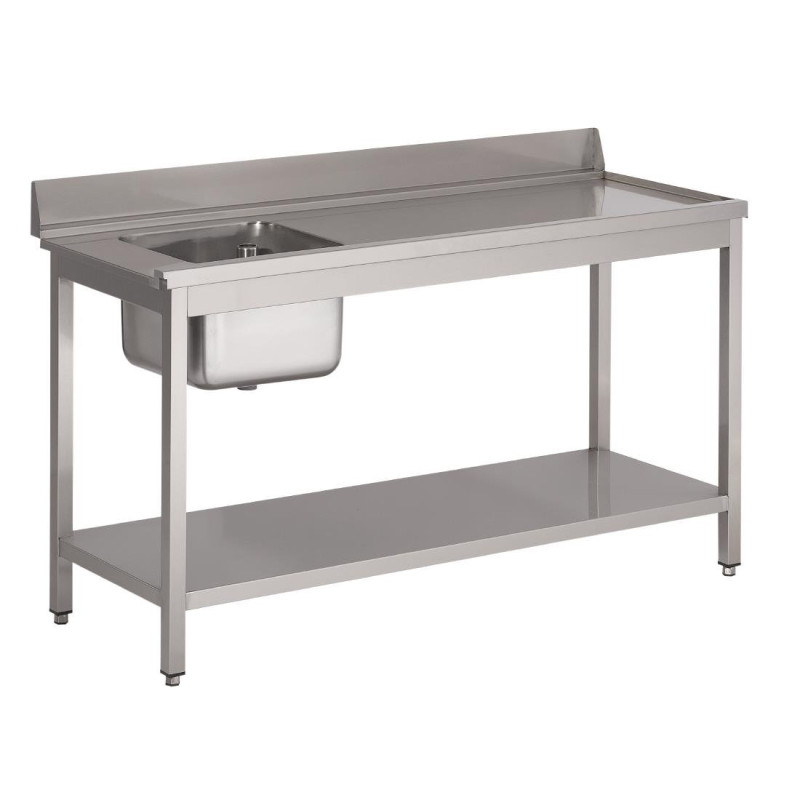 Tavolo d'ingresso per lavastoviglie in acciaio inox con vasca a sinistra, schienale e ripiano inferiore - L 1000 x P 700mm - Gas Tavolo d'ingresso per lavastoviglie in acciaio inox con vasca a sinistra, schienale e ripiano inferiore - L 1000 x P 700mm - Gas
