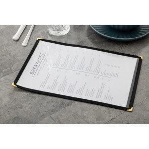 Proteggi-menu stile americano A4 a due ante nero - Olympia - Fourniresto