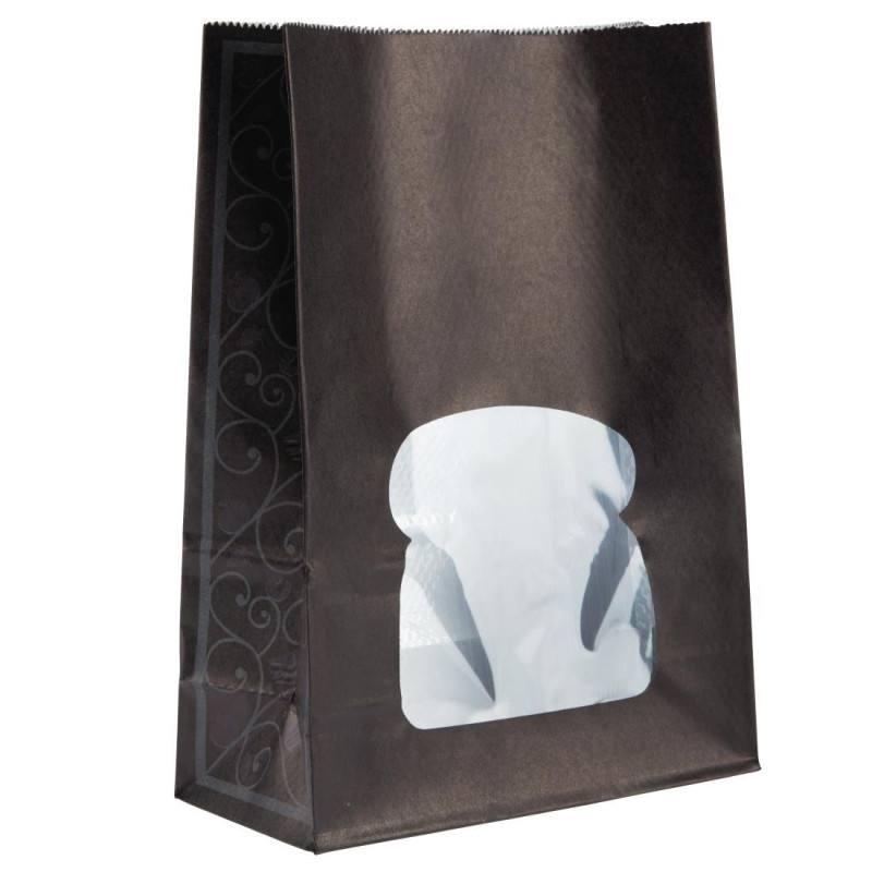 Sacchetti per panini in carta riciclabile nera con finestra - Lotto da 250 - Colpac Sacchetti per panini in carta riciclabile nera con finestra - Lotto da 250 - Colpac
