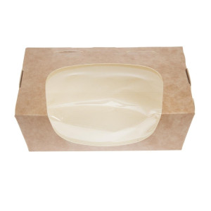 Barquette per insalata Kraft riciclabili con finestra in acetato - 825 ml - Lotto da 200 - Colpac