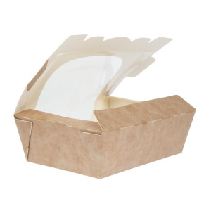 Barquette per insalata Kraft riciclabili con finestra in acetato - 825 ml - Lotto da 200 - Colpac