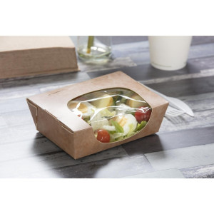 Barquette per insalata Kraft riciclabili con finestra in acetato - 825 ml - Lotto da 200 - Colpac