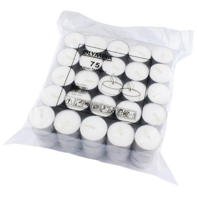 Candele da tè 8 ore - Lotto da 75 - Olympia - Fourniresto Candele da tè 8 ore - Lotto da 75 - Olympia - Fourniresto
