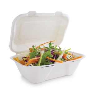 Scatole per pasti in bagassa con coperchio a cerniera - L 228mm - Lotto da 200 - Vegware