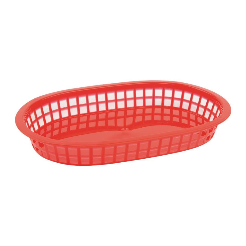 Set di 6 cestini alimentari ovali in polipropilene rosso - Marca Olympia Set di 6 cestini alimentari ovali in polipropilene rosso - Marca Olympia