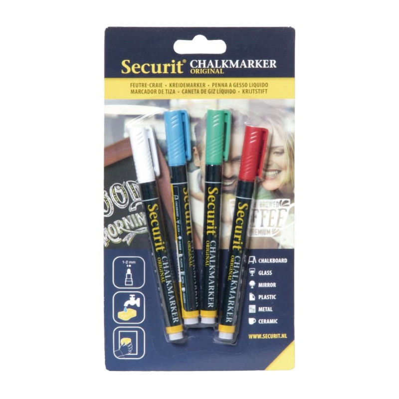 Assortimento di pennarelli gesso liquido - Set da 4 - Securit - Fourniresto Assortimento di pennarelli gesso liquido - Set da 4 - Securit - Fourniresto