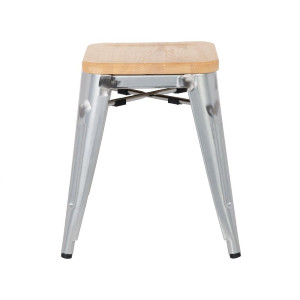 Sgabelli Bistro Bassi in Acciaio con Seduta in Legno - Set di 4 - Bolero