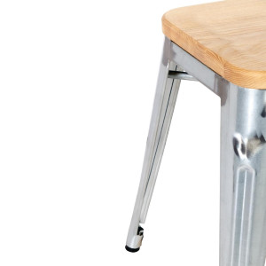 Sgabelli Bistro Bassi in Acciaio con Seduta in Legno - Set di 4 - Bolero