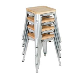Sgabelli Bistro Bassi in Acciaio con Seduta in Legno - Set di 4 - Bolero