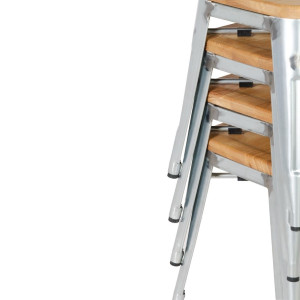 Sgabelli Bistro Bassi in Acciaio con Seduta in Legno - Set di 4 - Bolero