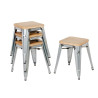 Sgabelli Bistro Bassi in Acciaio con Seduta in Legno - Set di 4 - Bolero
