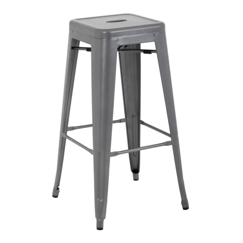 Sgabelli alti in acciaio zincato grigio metallizzato - Set di 4 - Bolero Sgabelli alti in acciaio zincato grigio metallizzato - Set di 4 - Bolero