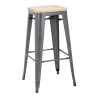 Sgabello Bistro Alto in Acciaio Grigio con Seduta in Legno - Set di 4 - Bolero