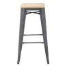 Sgabello Bistro Alto in Acciaio Grigio con Seduta in Legno - Set di 4 - Bolero