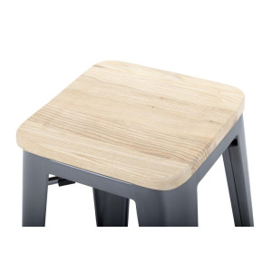 Sgabello Bistro Alto in Acciaio Grigio con Seduta in Legno - Set di 4 - Bolero