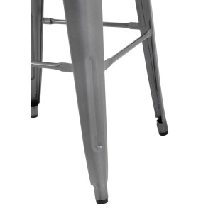 Sgabello Bistro Alto in Acciaio Grigio con Seduta in Legno - Set di 4 - Bolero