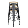 Sgabello Bistro Alto in Acciaio Grigio con Seduta in Legno - Set di 4 - Bolero