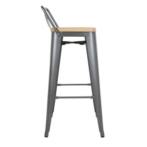 Sgabelli alti con schienale e seduta in legno - Grigio metallizzato - Set di 4 - Bolero