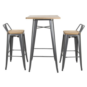 Sgabelli alti con schienale e seduta in legno - Grigio metallizzato - Set di 4 - Bolero