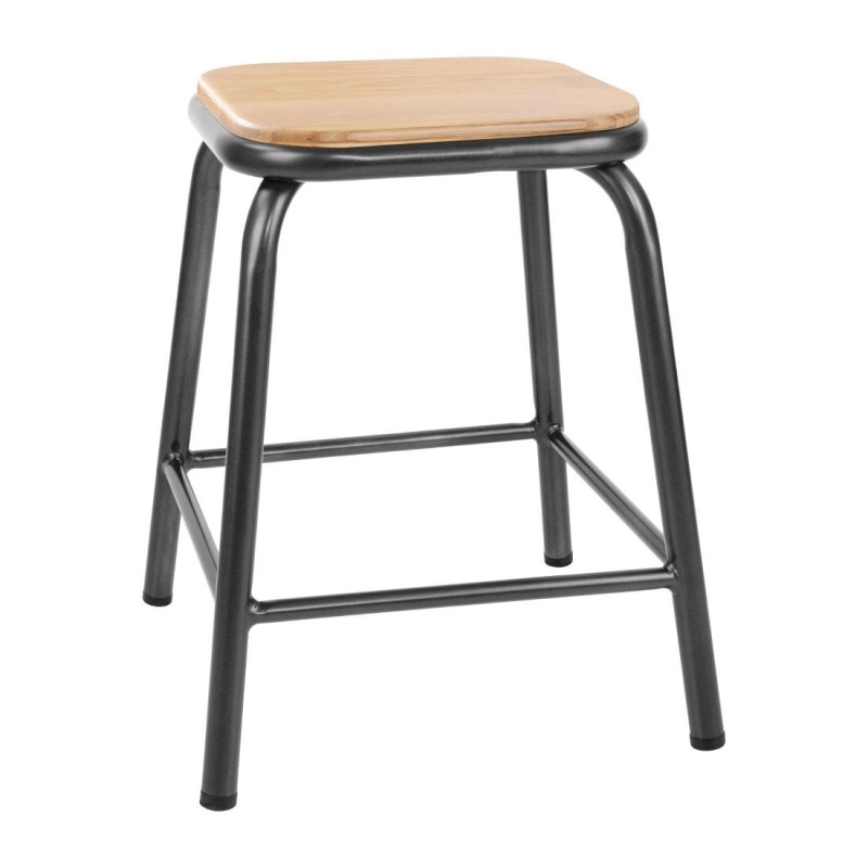 Low Stools with Wooden Seat - Metal Grey - Set of 4 - Bolero Low Stools with Wooden Seat - Metal Grey - Set of 4 - Bolero