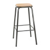 Sgabello alto grigio metallizzato con seduta in legno - Set da 4 - Bolero