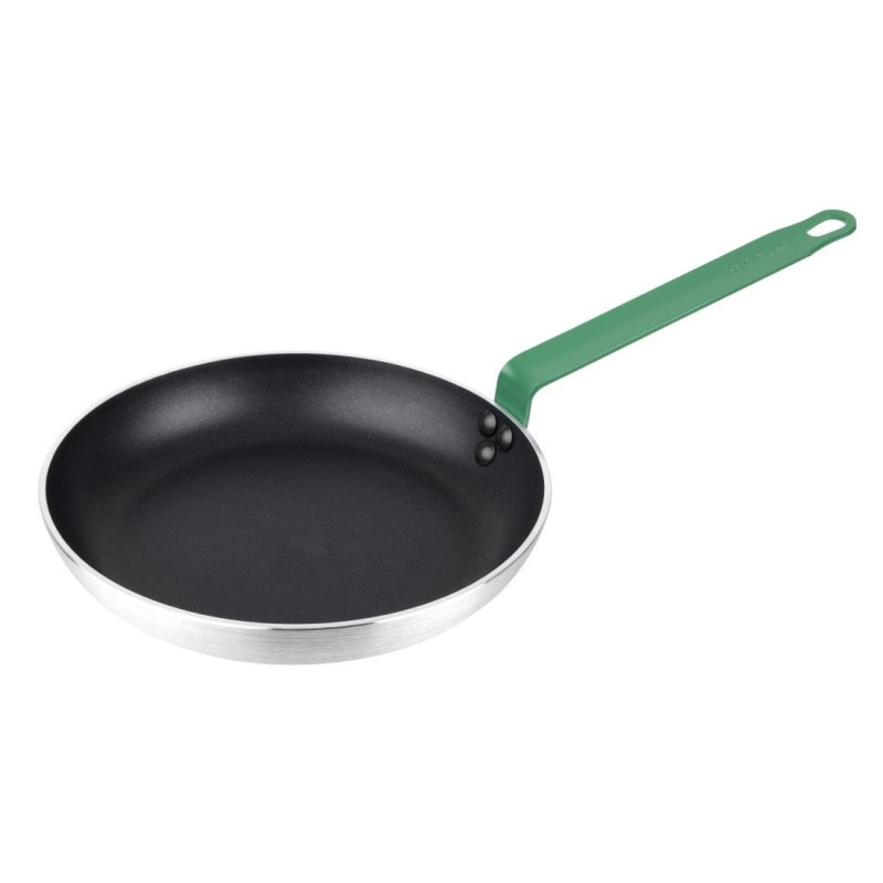 Padella in alluminio antiaderente con manico verde 280 mm - Hygiplas: cottura precisa, facile da pulire