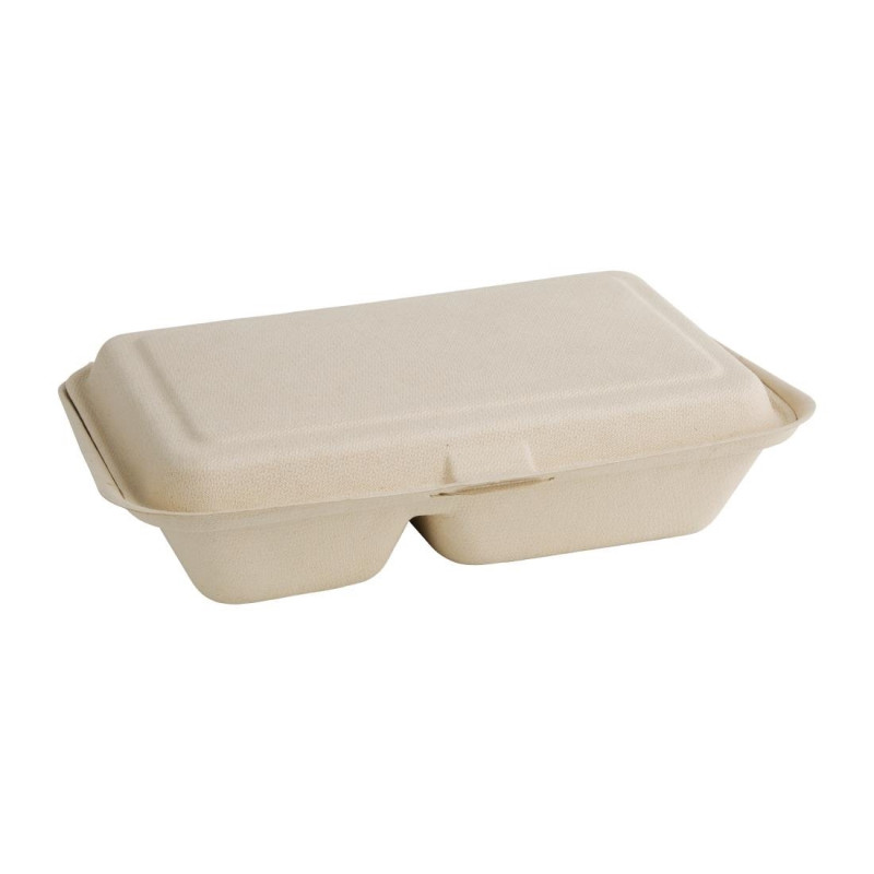 Scatole 2 scomparti compostabili in bagassa naturale - Soluzione ecologica Scatole 2 scomparti compostabili in bagassa naturale - Soluzione ecologica