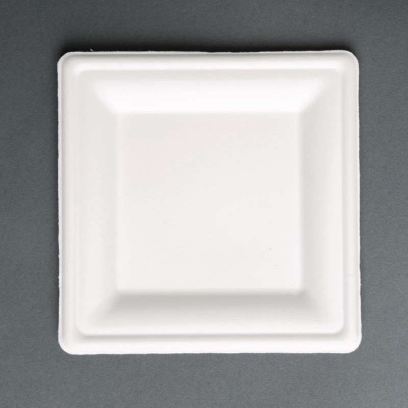 Assiettes carrées compostables en bagasse 159mm - Lot de 50 Assiettes carrées compostables en bagasse 159mm - Lot de 50
