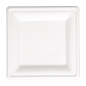 Piatti quadrati compostabili in bagassa 204mm - Confezione da 50, ecologici e riciclabili.