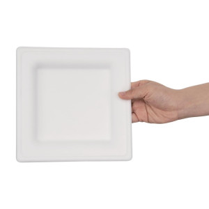 Piatti quadrati compostabili in bagassa 204mm - Confezione da 50, ecologici e riciclabili.