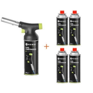 Kitchen Blowtorch Set Burner and Bomb and 4 Gas Refills - HENDI