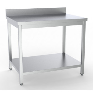 Tavolo Inox con Schienale e Ripiano - L 900 x P 700 mm