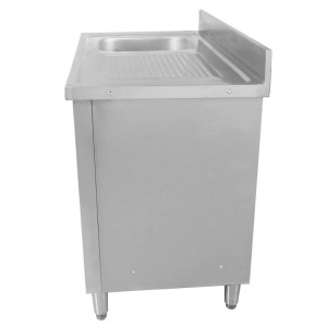 Mobile Lavello 1 Vasca con Alzatina e 3 Cassetti - 1200 x 600 mm - Vasca a Sinistra - Dynasteel