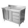 Mobile Lavello 1 Vasca con Alzatina e 3 Cassetti - 1200 x 600 mm - Vasca a Sinistra - Dynasteel