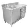 Mobile Lavello 1 Vasca con Alzatina e 3 Cassetti - 1200 x 600 mm - Vasca a Sinistra - Dynasteel