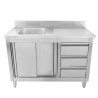 Mobile Lavello 1 Vasca con Alzatina e 3 Cassetti - 1200 x 600 mm - Vasca a Sinistra - Dynasteel