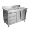 Mobile Lavello 1 Vasca con Alzatina e 3 Cassetti - 1200 x 600 mm - Vasca a Destra - Dynasteel