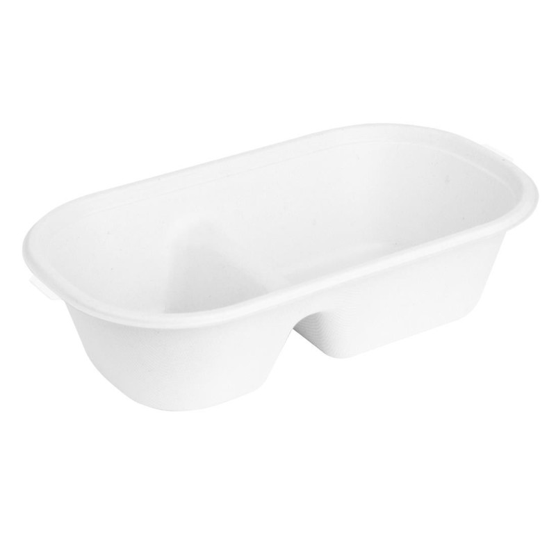 Vaschetta Ovale 2 Scomparti in Bagassa - 900 ml - Confezione da 100 - Fiesta Vaschetta Ovale 2 Scomparti in Bagassa - 900 ml - Confezione da 100 - Fiesta