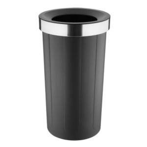 Pattumiera Rotonda Nera in Polipropilene con Coperchio Aperto - 60 L - Bolero